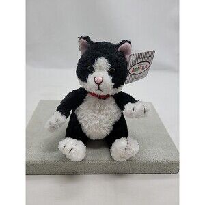 Vintage Amela Black White Cat Kitten Plush Soft Toy Stuffed Animal Pink Nose 6"